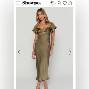 NWT! Showpo. Satin Midi Dress in Olive